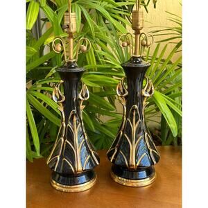 Vintage Table Lamps in Black and Gold by Deena Pair of 2